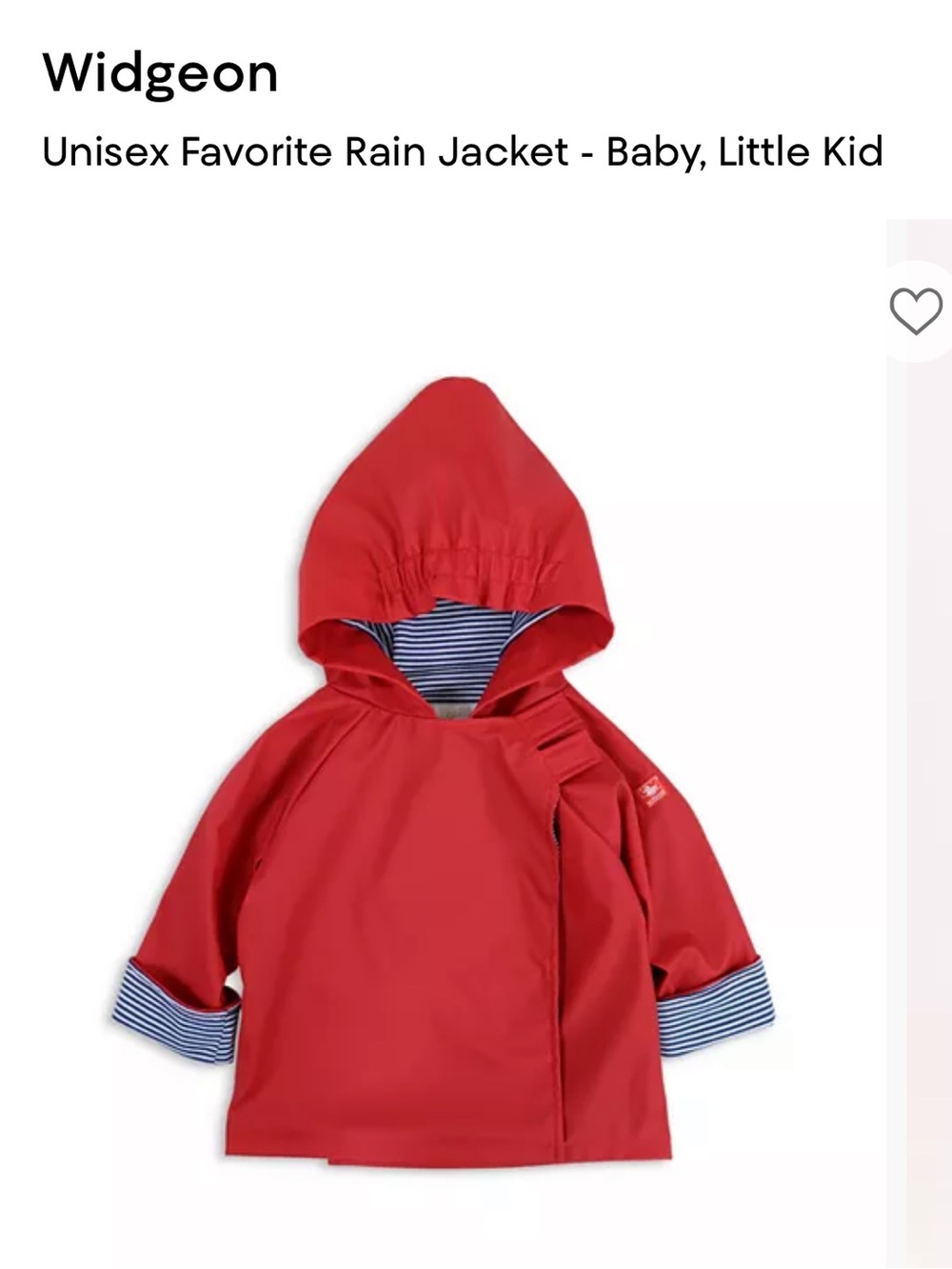 Widgeon Kids' Hooded Red Raincoat with Striped Lining